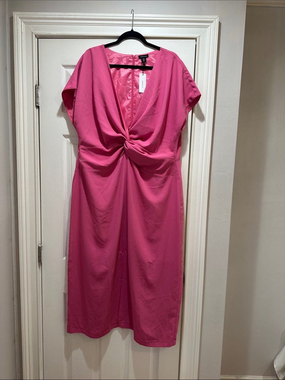 Karen Millen Hot Pink Knot-Front Midi Dress